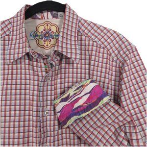 Robert Graham Men's‎ Shirt MEDIUM Red Blue Plaid Cotton
